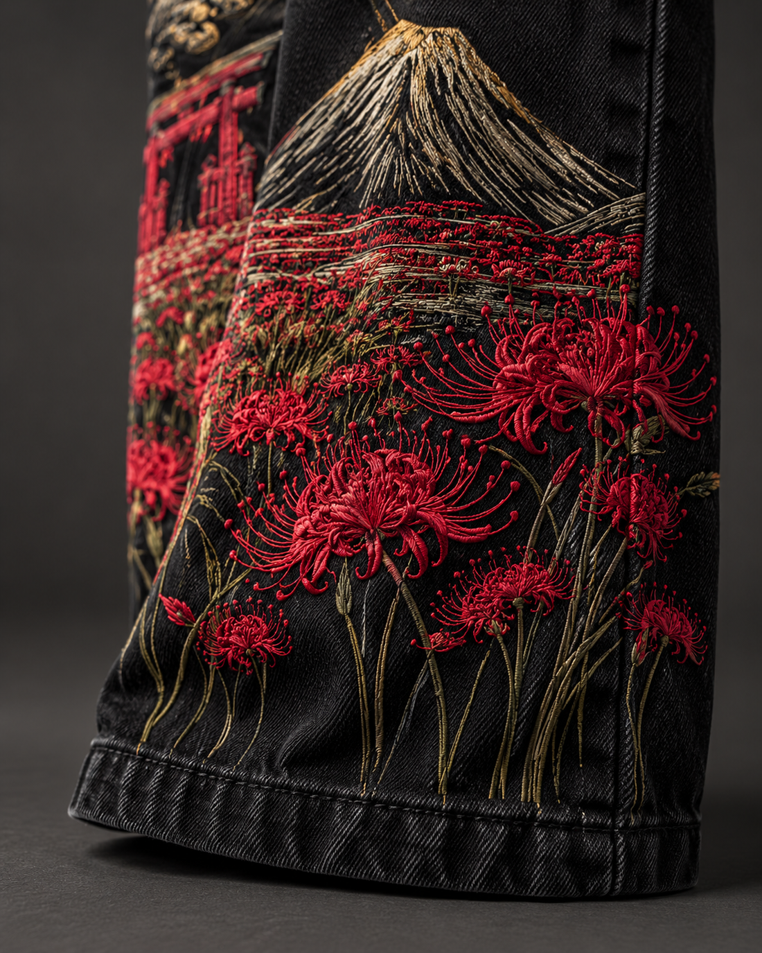 Embroidered in red